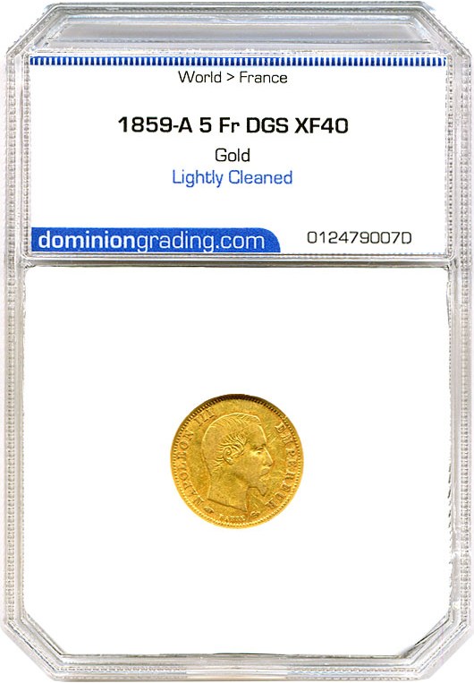 image for: France: 1859-A 5 Fr Gold DGS XF40  (Lightly Cleaned)