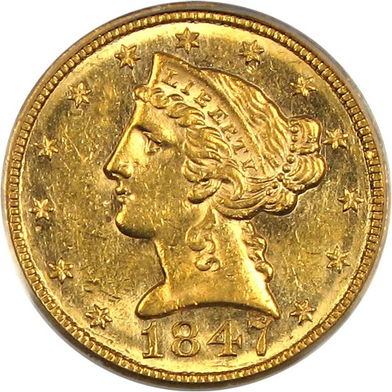image for: 1847 $5 PCGS MS61