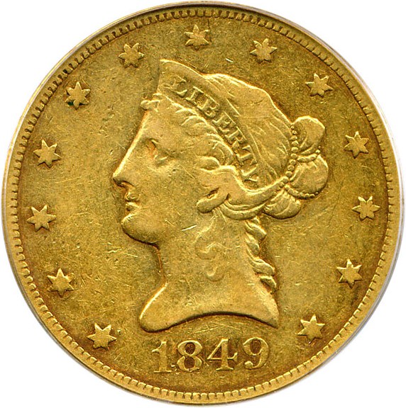 image for: 1849 $10 PCGS VF30