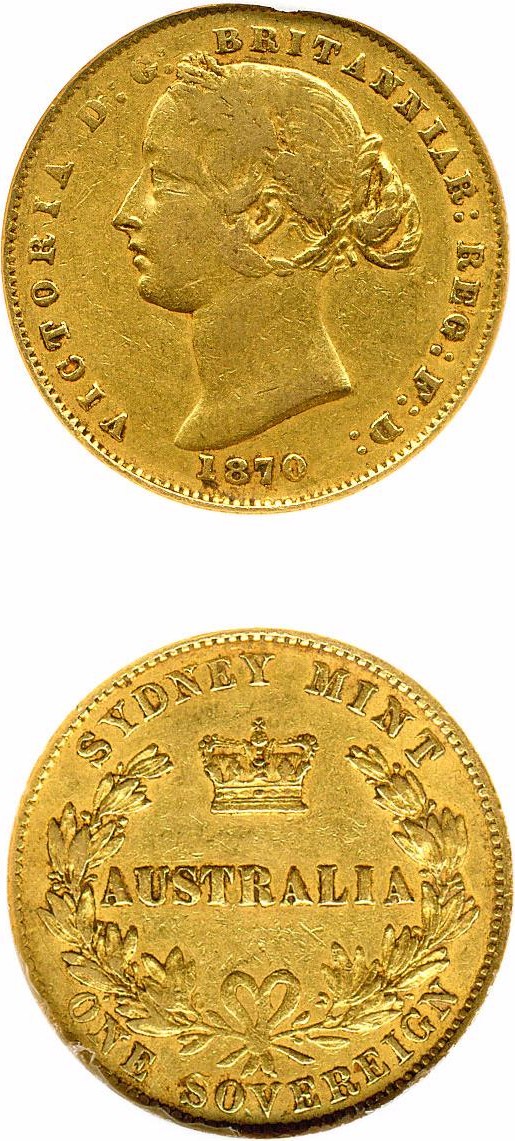 image for: Australia: 1870 Sov Sydney Mint DGS XF40  (Lightly Cleaned)