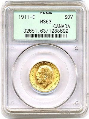 image for: Canada: 1911-C Sov PCGS MS63 OGH