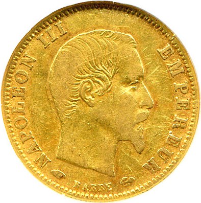 image for: France: 1859-A 5 Fr Gold DGS XF40  (Lightly Cleaned)