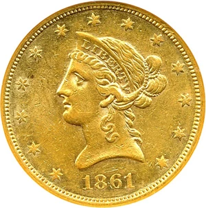 image for: 1861 $10 NGC/CAC AU50