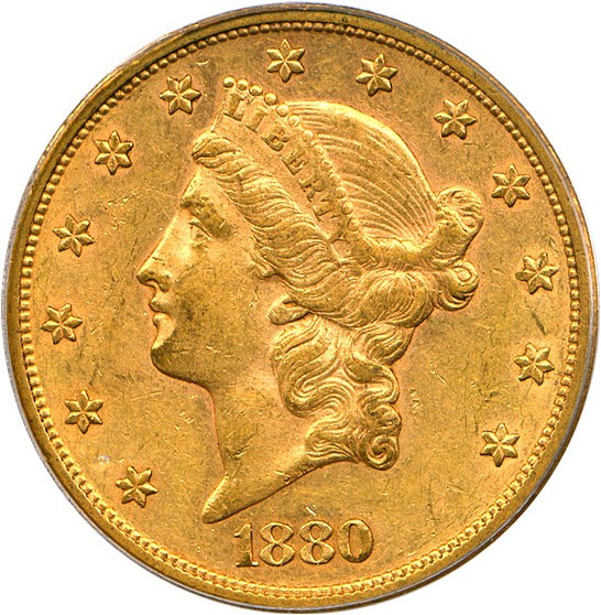 image for: 1880 $20 PCGS/CAC AU55
