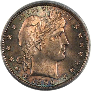 image for: 1896 25c PCGS MS64 *Color*