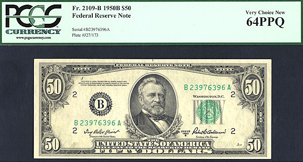 image for: Fr.2109B 1950B $50  PCGS Choice CU64 PPQ [B23976396A]