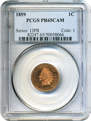 image for: 1859 1c PCGS Proof 65 Cameo
