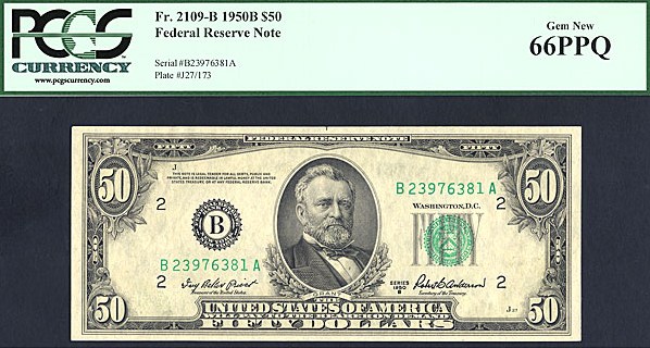 image for: Fr.2109B 1950B $50  PCGS Gem CU66 PPQ [B23976381A]