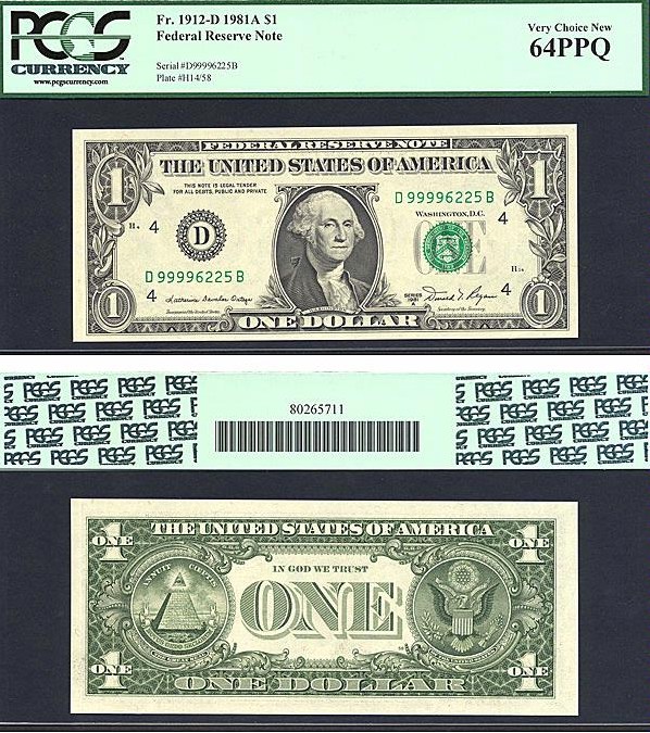 image for: Fr.1912D 1981A $1  PCGS Choice CU64 PPQ [D99996225B]