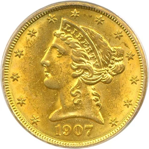 image for: 1907 $5 PCGS MS62 OGH