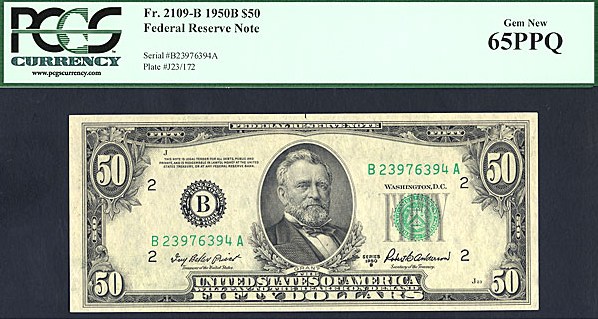 image for: Fr.2109B 1950B $50  PCGS Gem CU65 PPQ [B23976394A]