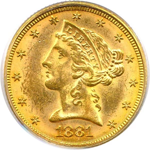 image for: 1881 $5 PCGS MS62 OGH