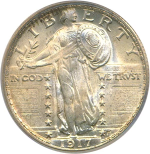 image for: 1917 25c PCGS MS65 (Type 2 ) OGH