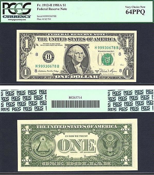 image for: Fr.1912H 1981A $1  PCGS Choice CU64 PPQ [H99930678B]