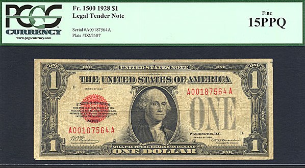 image for: Fr.1500 1928 $1  PCGS F15 PPQ [A00187564A]