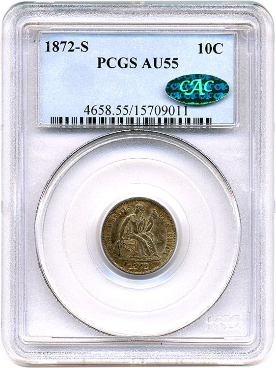 image for: 1872-S 10c PCGS/CAC AU55