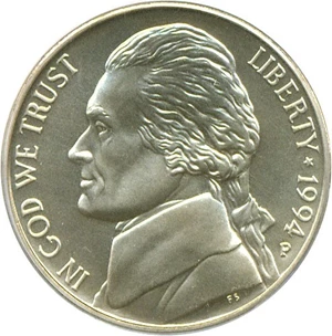 image for: 1994-P 5c PCGS MS69 FS (SMS) ex: 250th Anniversary Set
