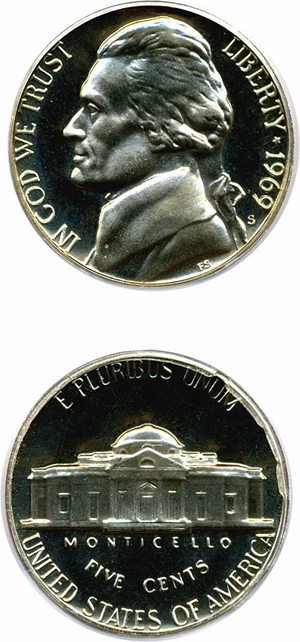 image for: 1969-S 5c PCGS Proof 68 Cameo OGH