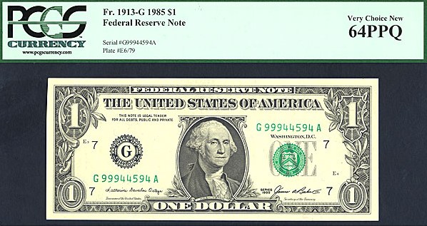 image for: Fr.1913G 1985 $1  PCGS Choice CU64 PPQ [G99944594A]