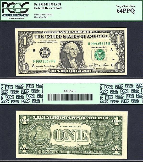 image for: Fr.1912H 1981A $1  PCGS Choice CU64 PPQ [H99935678B]