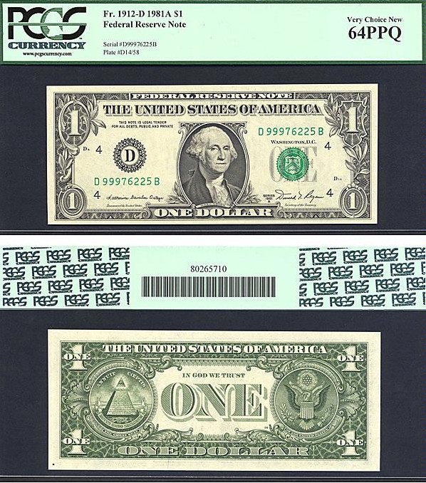 image for: Fr.1912D 1981A $1  PCGS Choice CU64 PPQ [D99976225B]