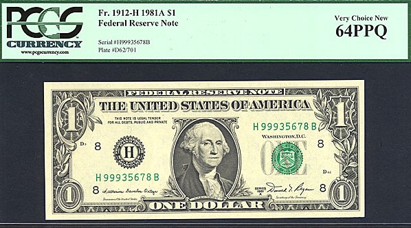 image for: Fr.1912H 1981A $1  PCGS Choice CU64 PPQ [H99935678B]