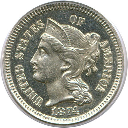image for: 1874 3cN PCGS/CAC Proof 65