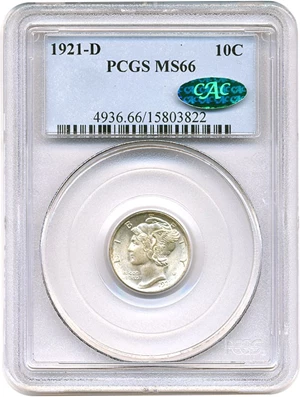 image for: 1921-D 10c PCGS/CAC MS66