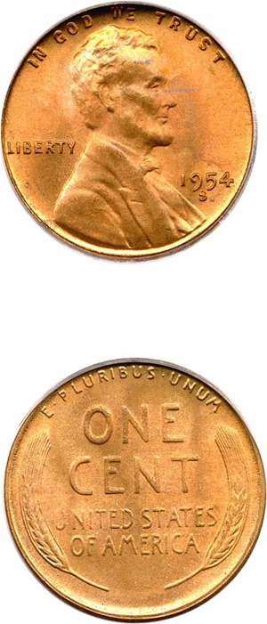 image for: 1954-S 1c PCGS MS67 RB