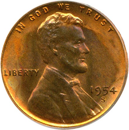 image for: 1954-S 1c PCGS MS66 RB