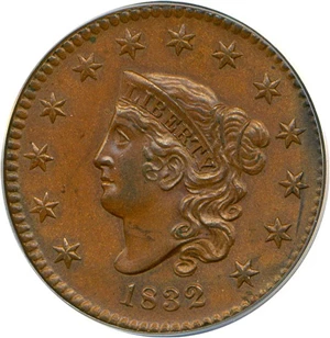 image for: 1832 1c ANACS MS63 BN (Large Letters)
