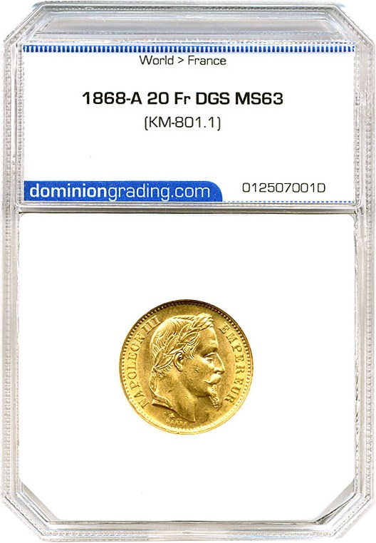 image for: France: 1868-A  20 Fr DGS MS63  (KM-801.1)