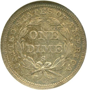 image for: 1860-S 10c ANACS XF45