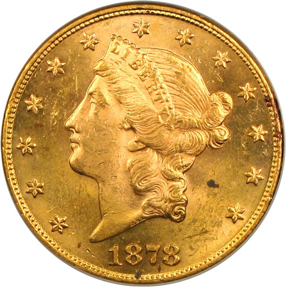 image for: 1878 $20 PCGS/CAC MS63 OGH