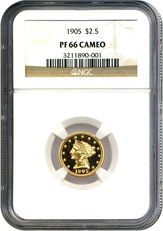 image for: 1905 $2 1/2 NGC Proof 66 Cameo