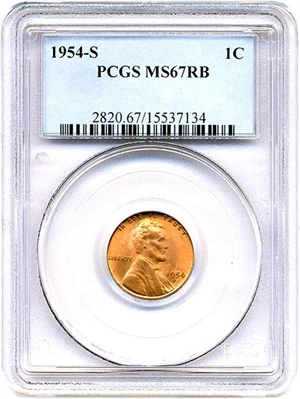 image for: 1954-S 1c PCGS MS67 RB