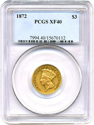 image for: 1872 $3 PCGS XF40