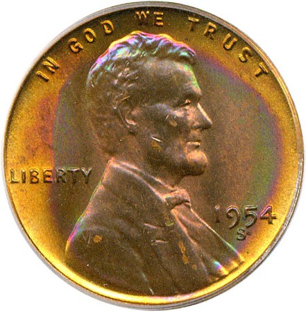 image for: 1954-S 1c PCGS MS66 RB * Color *