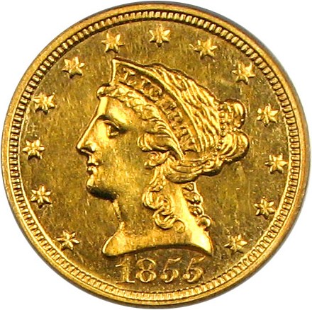 image for: 1855-C $2 1/2 PCGS AU55