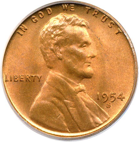 image for: 1954-S 1c PCGS MS66 RB