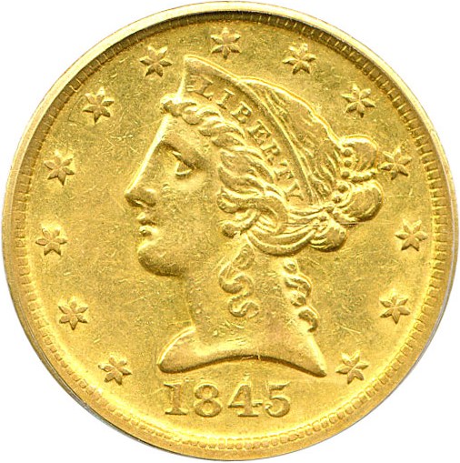 image for: 1845-D $5 PCGS AU50