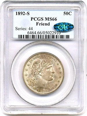 image for: 1892-S 50c PCGS/CAC MS66