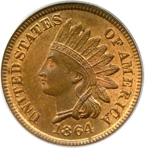 image for: 1864 Bronze 1c PCGS MS65 RB