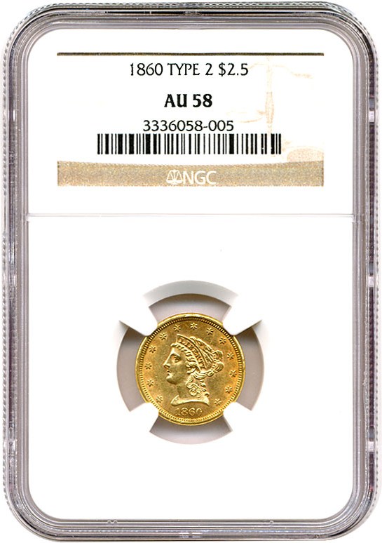 image for: 1860 $2 1/2 NGC AU58 (New Reverse)