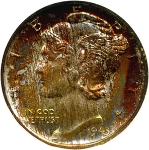 image for: 1943-S 10c NGC MS67 * Color *