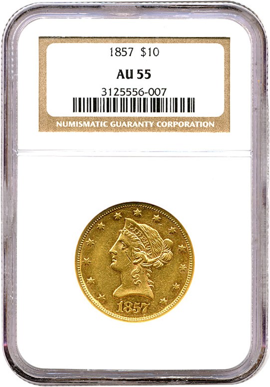 image for: 1857 $10 NGC AU55