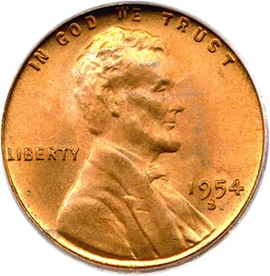 image for: 1954-S 1c PCGS MS67 RB