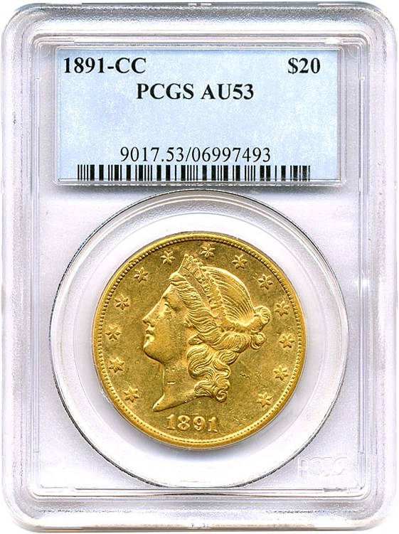 image for: 1891-CC $20 PCGS AU53