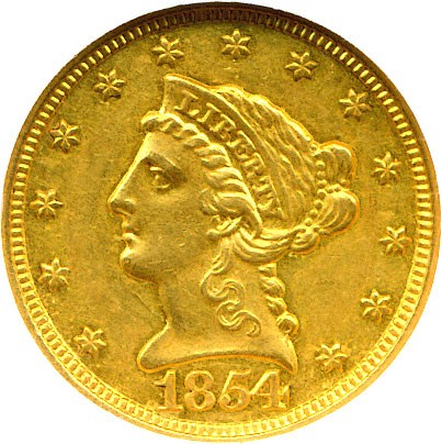 image for: 1854-O $2 1/2 NGC AU58