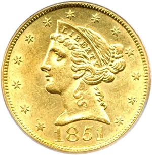 image for: 1851 $5 PCGS MS61